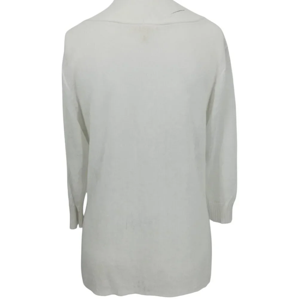 Eileen Fisher White Linen Blend 3/4 Sleeve Loose Knit Sweater Size M Petite